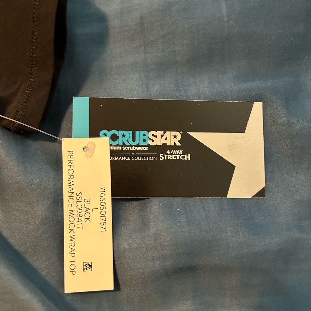 Scrubstar Black Performance Mock Wrap Top